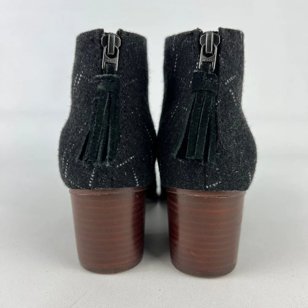 Toms Womens Leila Ankle Boot Black Suede Dotted Wool Back Zip Tassel size 8